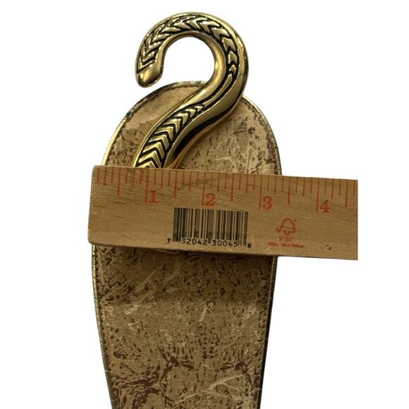 Vtg Belt Julius Resnick 80s Wide Faux Cork Gold Hook Buckle Boho Hippie Statemen main image 5